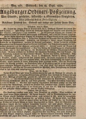 Augsburger Ordinari Postzeitung von Staats-, gelehrten, historisch- u. ökonomischen Neuigkeiten (Augsburger Postzeitung) Mittwoch 28. September 1831