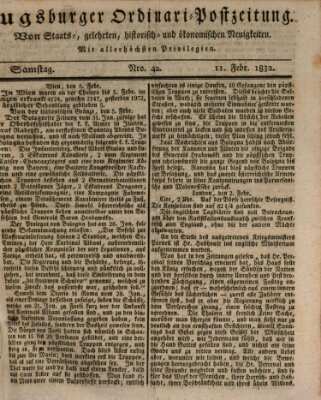Augsburger Ordinari Postzeitung von Staats-, gelehrten, historisch- u. ökonomischen Neuigkeiten (Augsburger Postzeitung) Samstag 11. Februar 1832