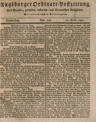 Augsburger Ordinari Postzeitung von Staats-, gelehrten, historisch- u. ökonomischen Neuigkeiten (Augsburger Postzeitung) Donnerstag 13. September 1832