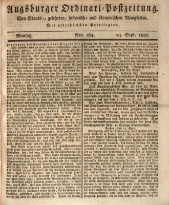 Augsburger Ordinari Postzeitung von Staats-, gelehrten, historisch- u. ökonomischen Neuigkeiten (Augsburger Postzeitung) Montag 24. September 1832