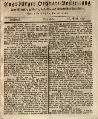 Augsburger Ordinari Postzeitung von Staats-, gelehrten, historisch- u. ökonomischen Neuigkeiten (Augsburger Postzeitung) Mittwoch 26. September 1832