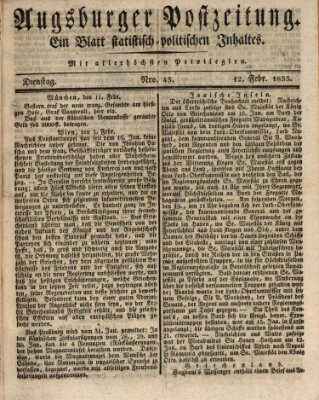 Augsburger Postzeitung Dienstag 12. Februar 1833