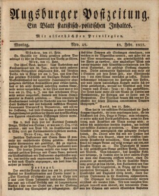 Augsburger Postzeitung Montag 18. Februar 1833
