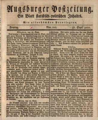 Augsburger Postzeitung Freitag 20. September 1833