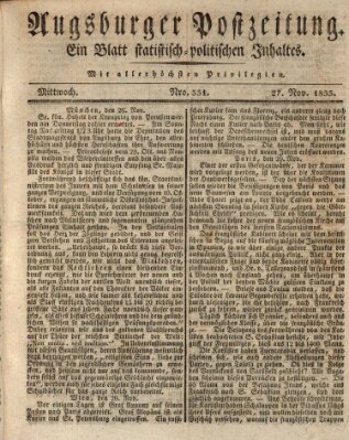 Augsburger Postzeitung Mittwoch 27. November 1833