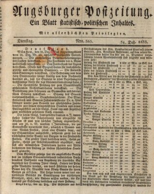 Augsburger Postzeitung Dienstag 31. Dezember 1833