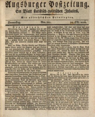 Augsburger Postzeitung Donnerstag 16. Oktober 1834