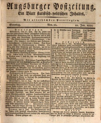 Augsburger Postzeitung Sonntag 18. Januar 1835