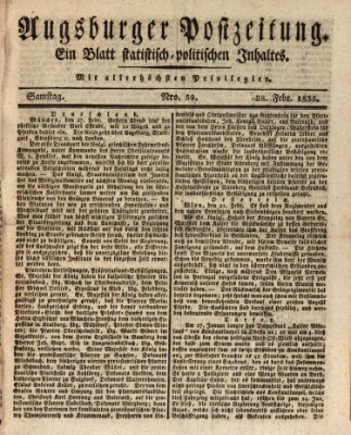 Augsburger Postzeitung Samstag 28. Februar 1835
