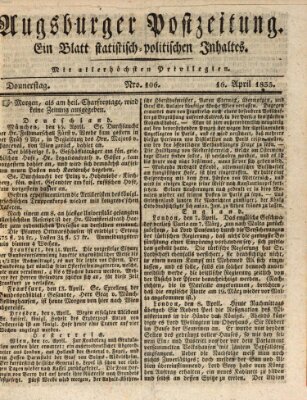 Augsburger Postzeitung Donnerstag 16. April 1835