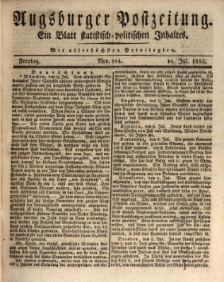 Augsburger Postzeitung Freitag 10. Juli 1835