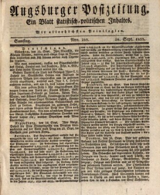 Augsburger Postzeitung Samstag 26. September 1835