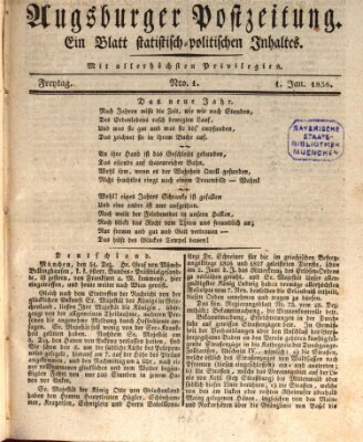 Augsburger Postzeitung Freitag 1. Januar 1836
