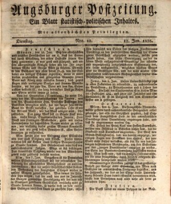 Augsburger Postzeitung Dienstag 12. Januar 1836