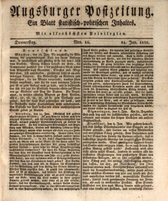 Augsburger Postzeitung Donnerstag 14. Januar 1836
