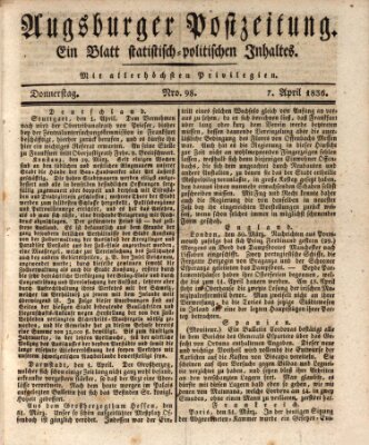 Augsburger Postzeitung Donnerstag 7. April 1836