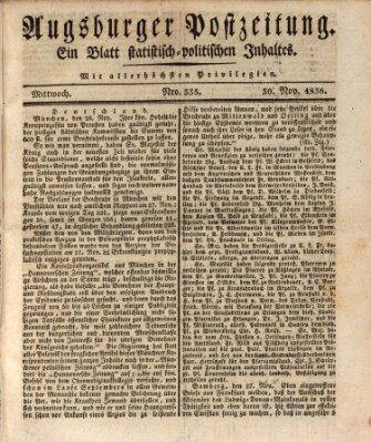 Augsburger Postzeitung Mittwoch 30. November 1836