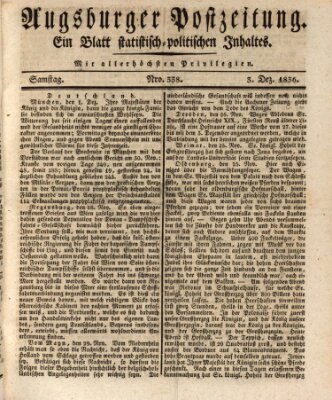 Augsburger Postzeitung Samstag 3. Dezember 1836