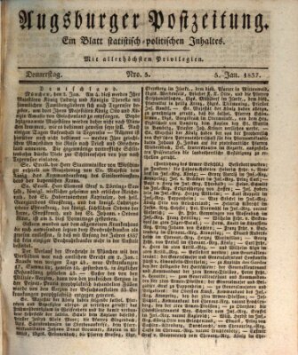 Augsburger Postzeitung Donnerstag 5. Januar 1837