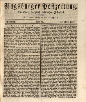 Augsburger Postzeitung Sonntag 12. Februar 1837