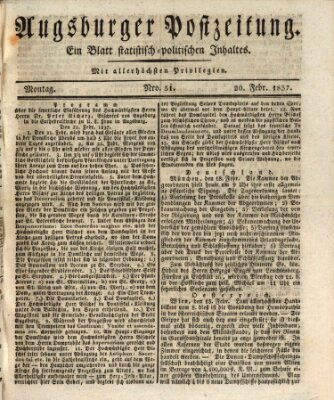Augsburger Postzeitung Montag 20. Februar 1837