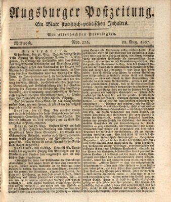 Augsburger Postzeitung Mittwoch 23. August 1837