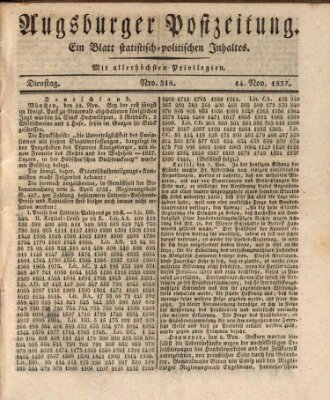 Augsburger Postzeitung Dienstag 14. November 1837