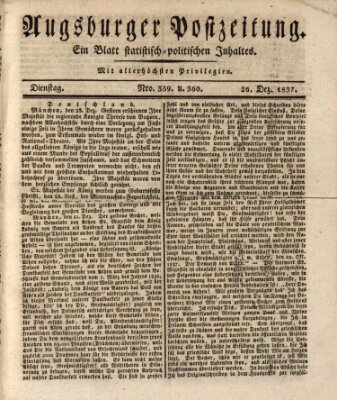 Augsburger Postzeitung Dienstag 26. Dezember 1837