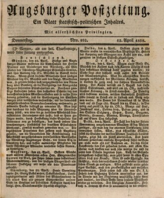 Augsburger Postzeitung Donnerstag 12. April 1838