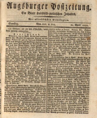Augsburger Postzeitung Samstag 14. April 1838