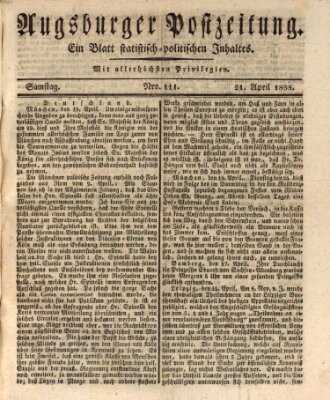 Augsburger Postzeitung Samstag 21. April 1838