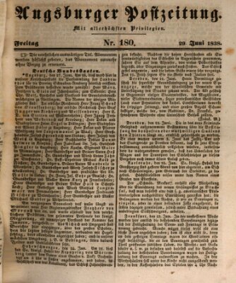 Augsburger Postzeitung Freitag 29. Juni 1838