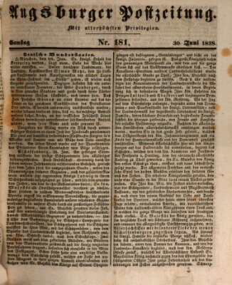 Augsburger Postzeitung Samstag 30. Juni 1838