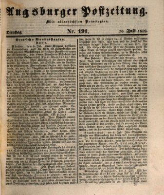 Augsburger Postzeitung Dienstag 10. Juli 1838
