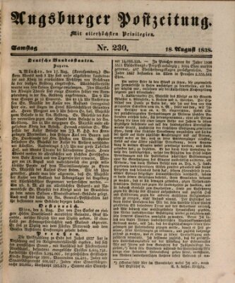 Augsburger Postzeitung Samstag 18. August 1838