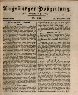 Augsburger Postzeitung Donnerstag 18. Oktober 1838