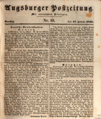 Augsburger Postzeitung Samstag 12. Januar 1839