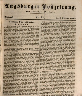 Augsburger Postzeitung Mittwoch 6. Februar 1839