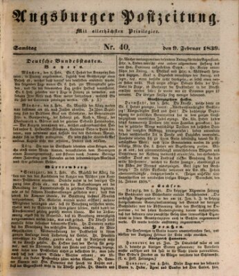 Augsburger Postzeitung Samstag 9. Februar 1839