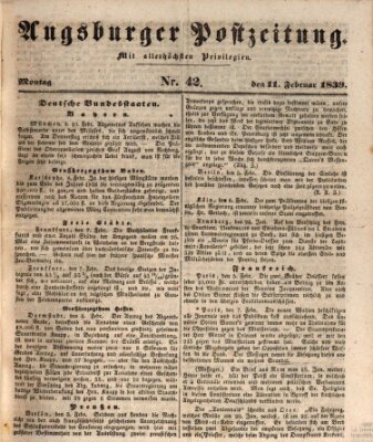 Augsburger Postzeitung Montag 11. Februar 1839