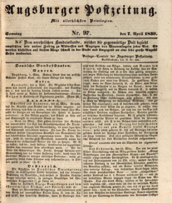 Augsburger Postzeitung Sonntag 7. April 1839