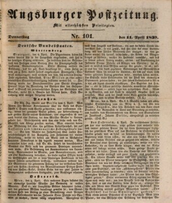 Augsburger Postzeitung Donnerstag 11. April 1839