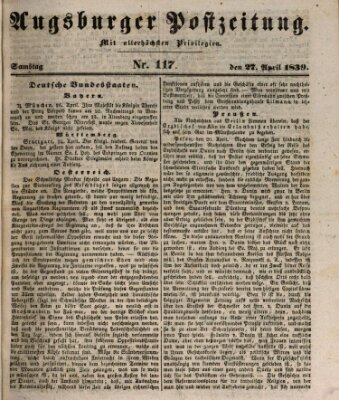Augsburger Postzeitung Samstag 27. April 1839