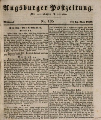 Augsburger Postzeitung Mittwoch 15. Mai 1839