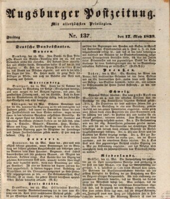 Augsburger Postzeitung Freitag 17. Mai 1839