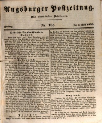 Augsburger Postzeitung Freitag 5. Juli 1839