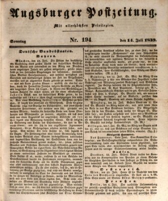 Augsburger Postzeitung Sonntag 14. Juli 1839