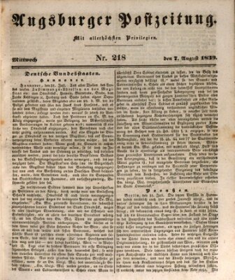 Augsburger Postzeitung Mittwoch 7. August 1839