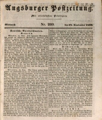 Augsburger Postzeitung Mittwoch 18. September 1839