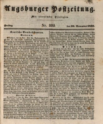 Augsburger Postzeitung Freitag 29. November 1839